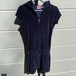 Juicy Couture Y2K Terry Cloth Hooded Navy Dress Swim Cover Up Zip